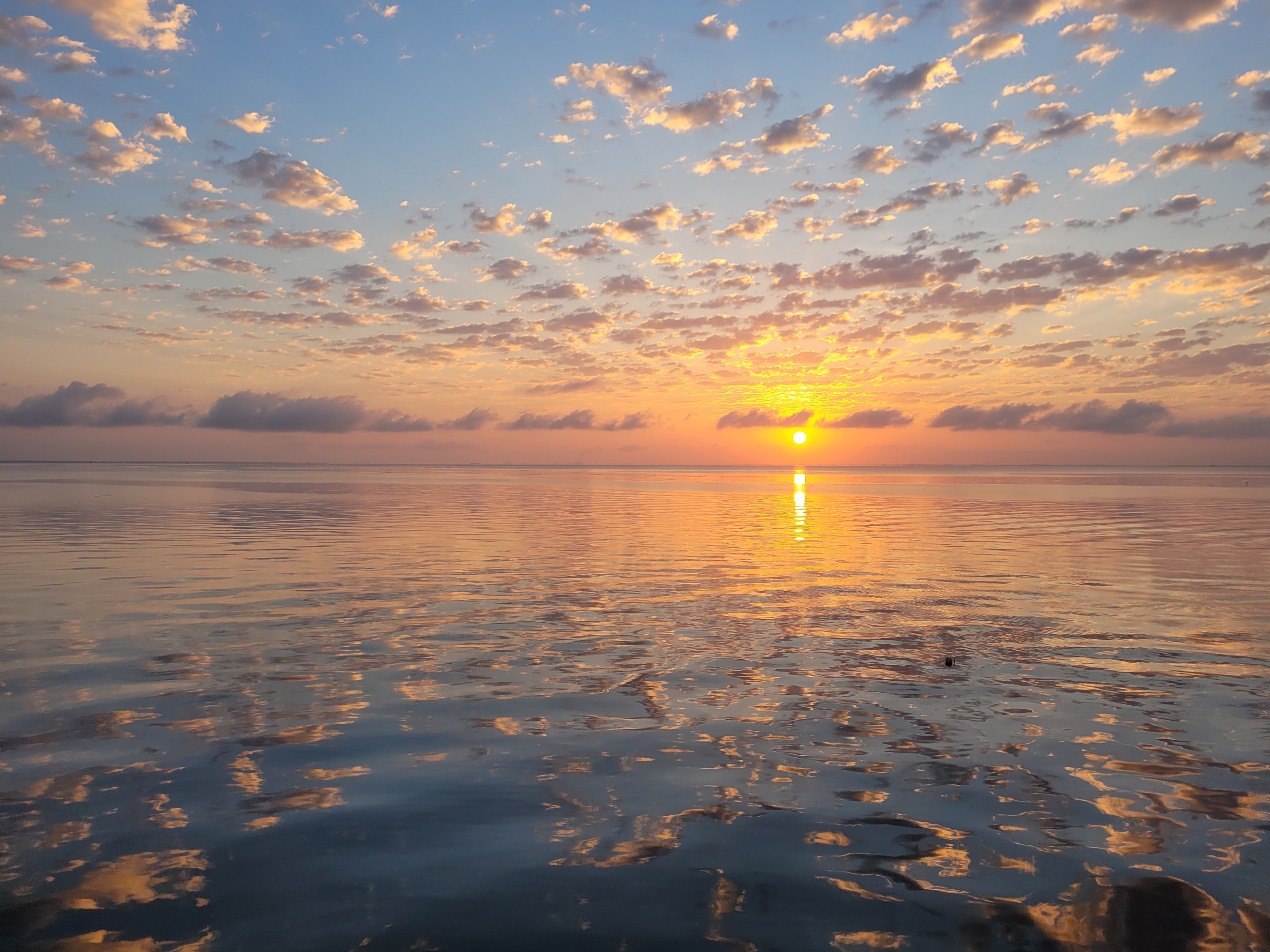 still water reflecting the sunrise like a mirror
